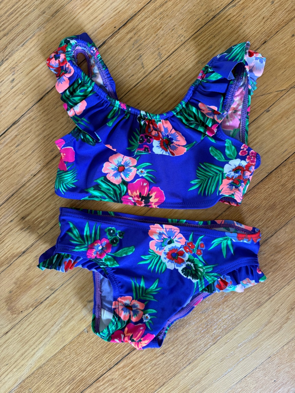 Old Navy Girls Blue Floral Ruffle Bikini Set